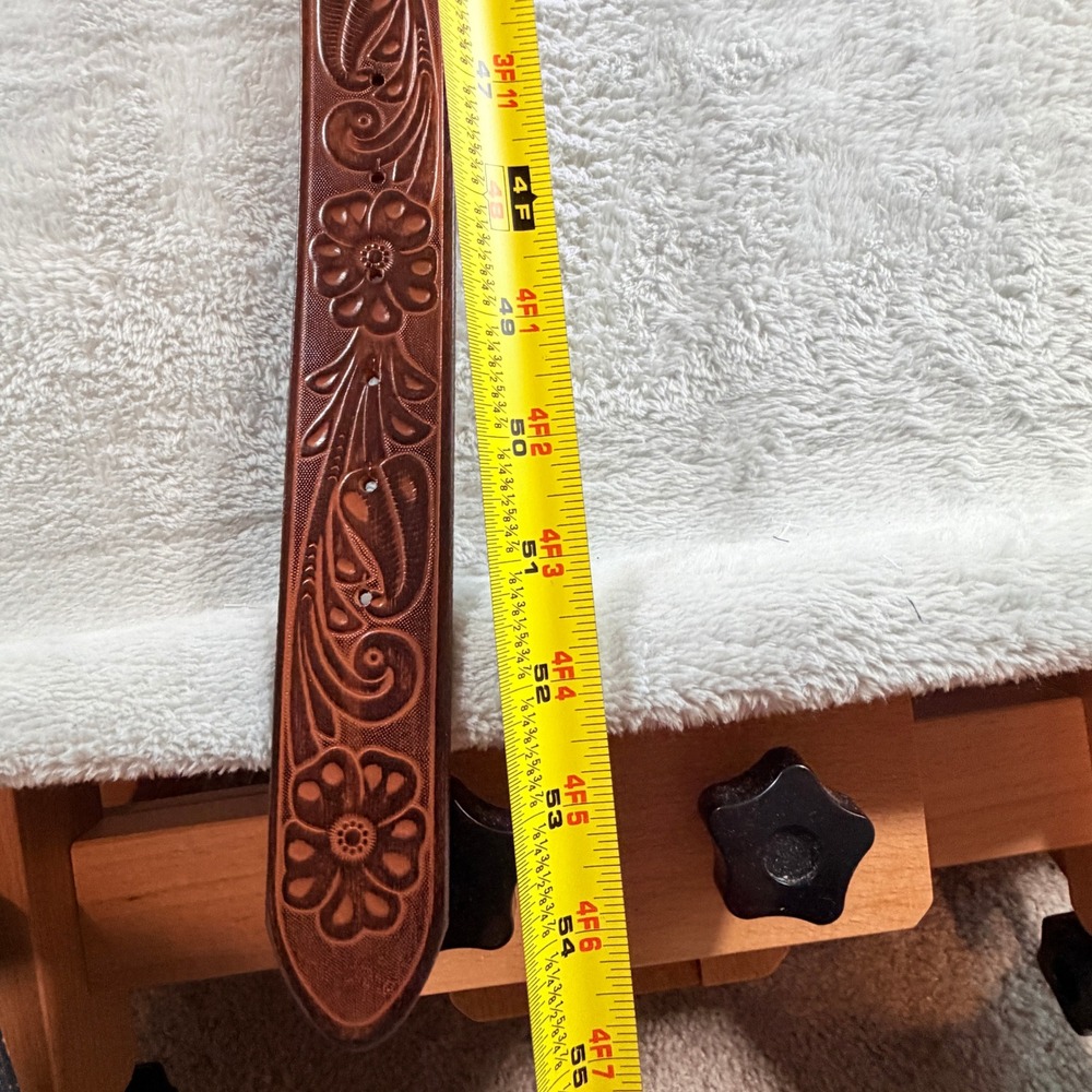 Kacey Lee Western Floral Embossed Genuine Leather Longhorn Belt 2XL Brown New - Picture 4 of 10
